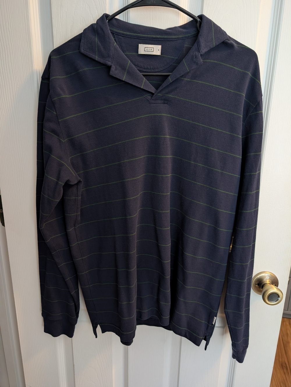 AYR Navy Polo with Green Stripe